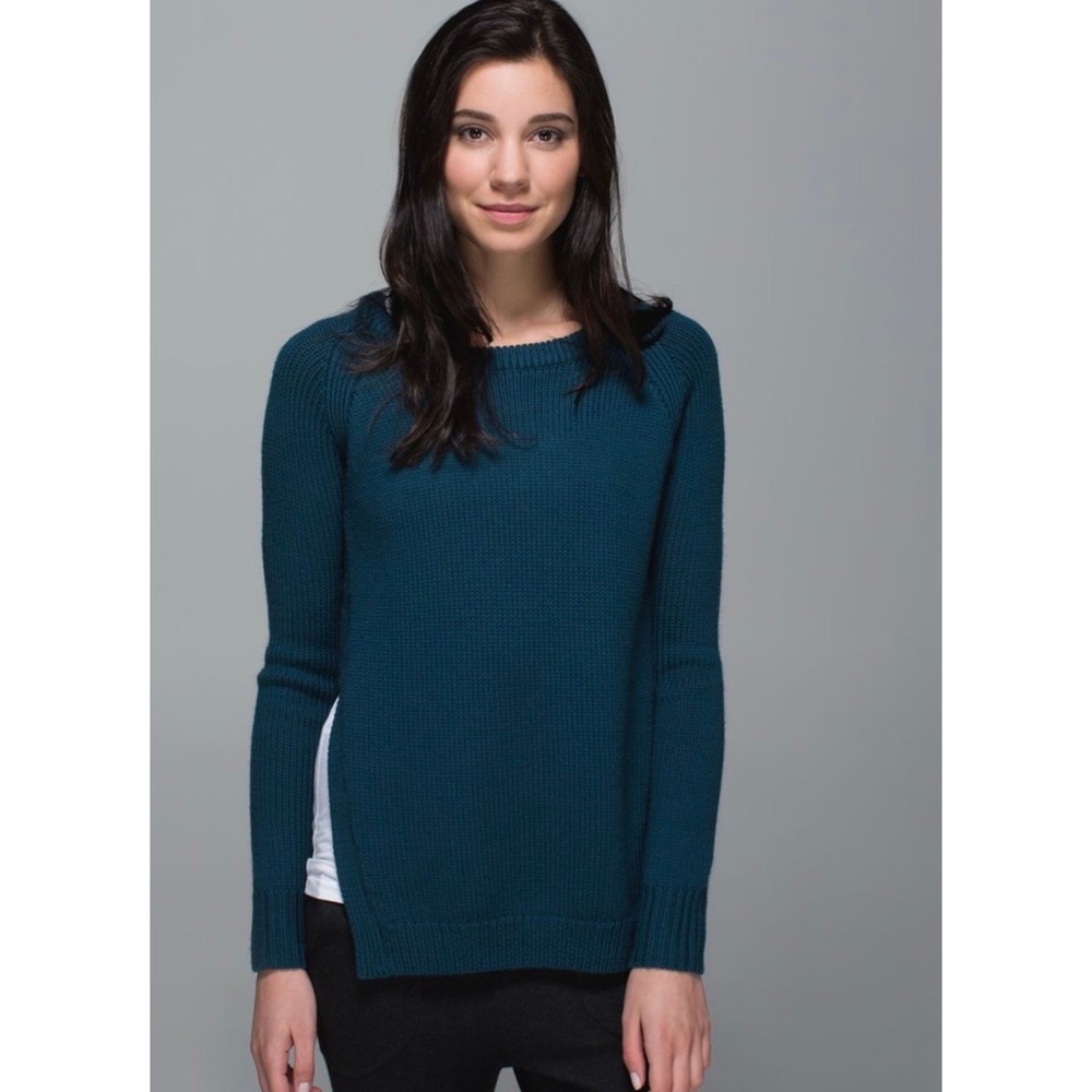 Lululemon 100% Merino Wool Yin To You Sweater Alberta Lake Teal Blue Womens Sz 8